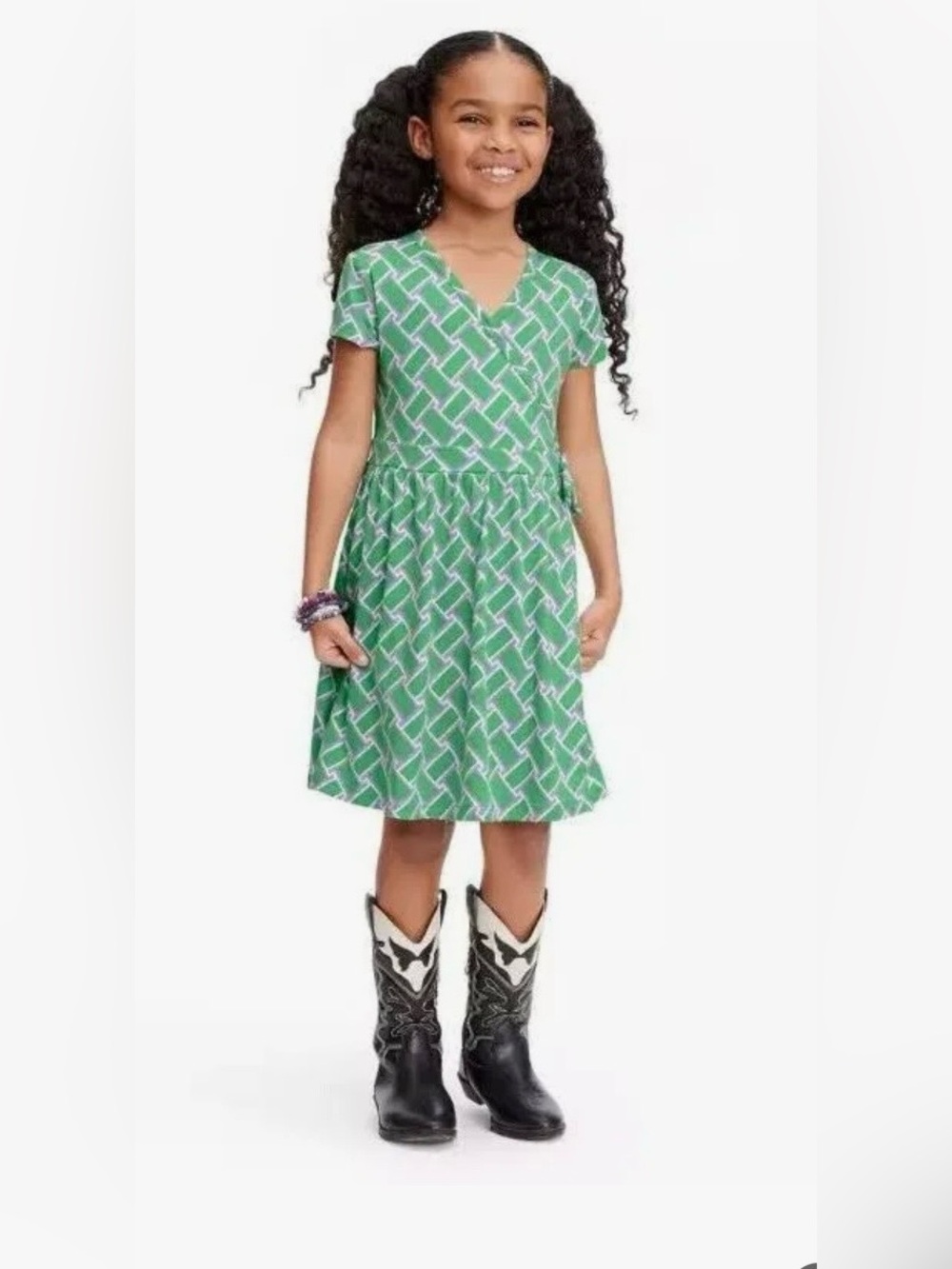 DVF x Target Girls S/S Weave Green Faux Wrap Dress size M (8)